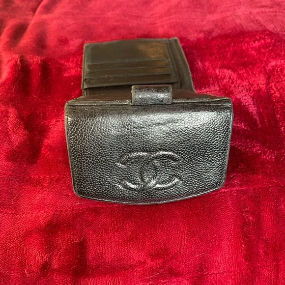 Chanel Black Caviar Leather Double Compact Wallet Vintage Gorgeous Condition - Picture 12 of 15